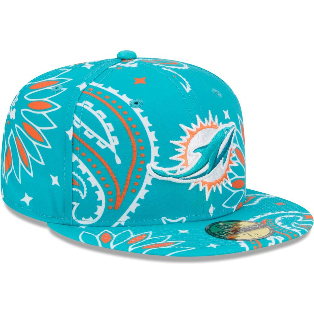 Miami Dolphins New Era Paisley 59FIFTY Fitted Hat - Aqua sale