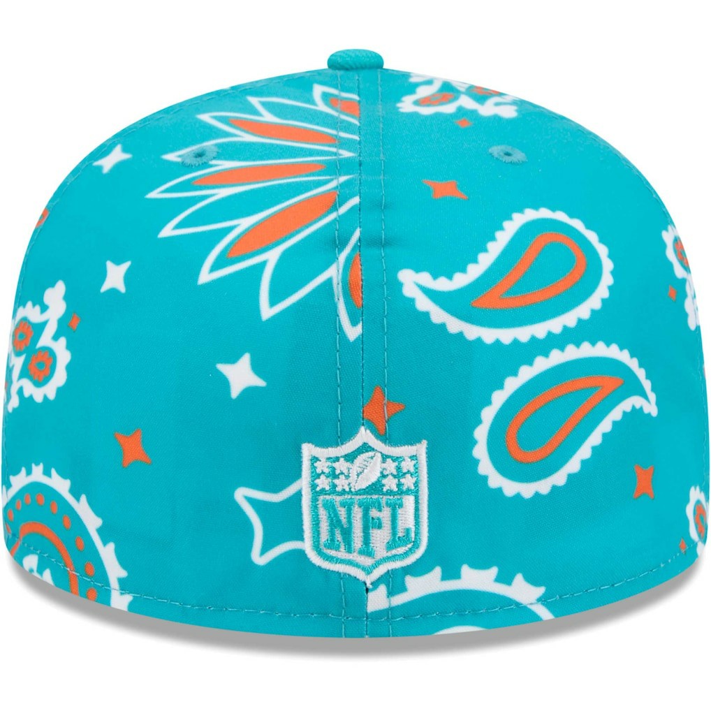 Miami Dolphins New Era Paisley 59FIFTY Fitted Hat - Aqua sale