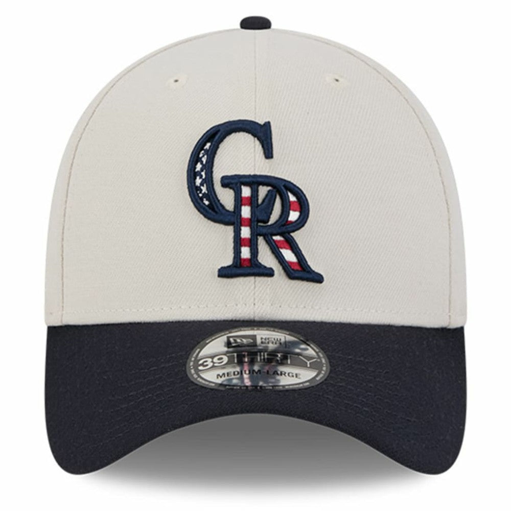Colorado Rockies 2024 Fourth of July 39THIRTY Flex Hat Khaki/Black