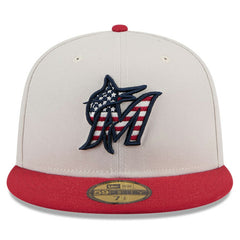 Miami Marlins 2024 Fourth of July 59FIFTY Fitted Hat Khaki/Red