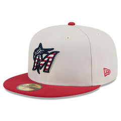 Miami Marlins 2024 Fourth of July 59FIFTY Fitted Hat Khaki/Red