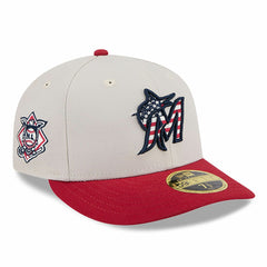 Miami Marlins 2024 Fourth of July Low Profile 59FIFTY Fitted Hat Khaki/Red