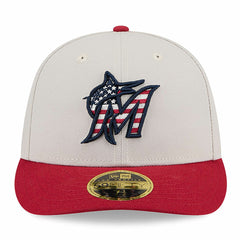 Miami Marlins 2024 Fourth of July Low Profile 59FIFTY Fitted Hat Khaki/Red