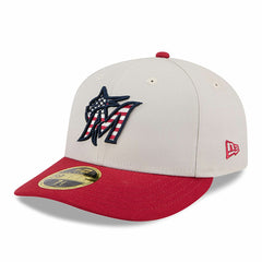 Miami Marlins 2024 Fourth of July Low Profile 59FIFTY Fitted Hat Khaki/Red