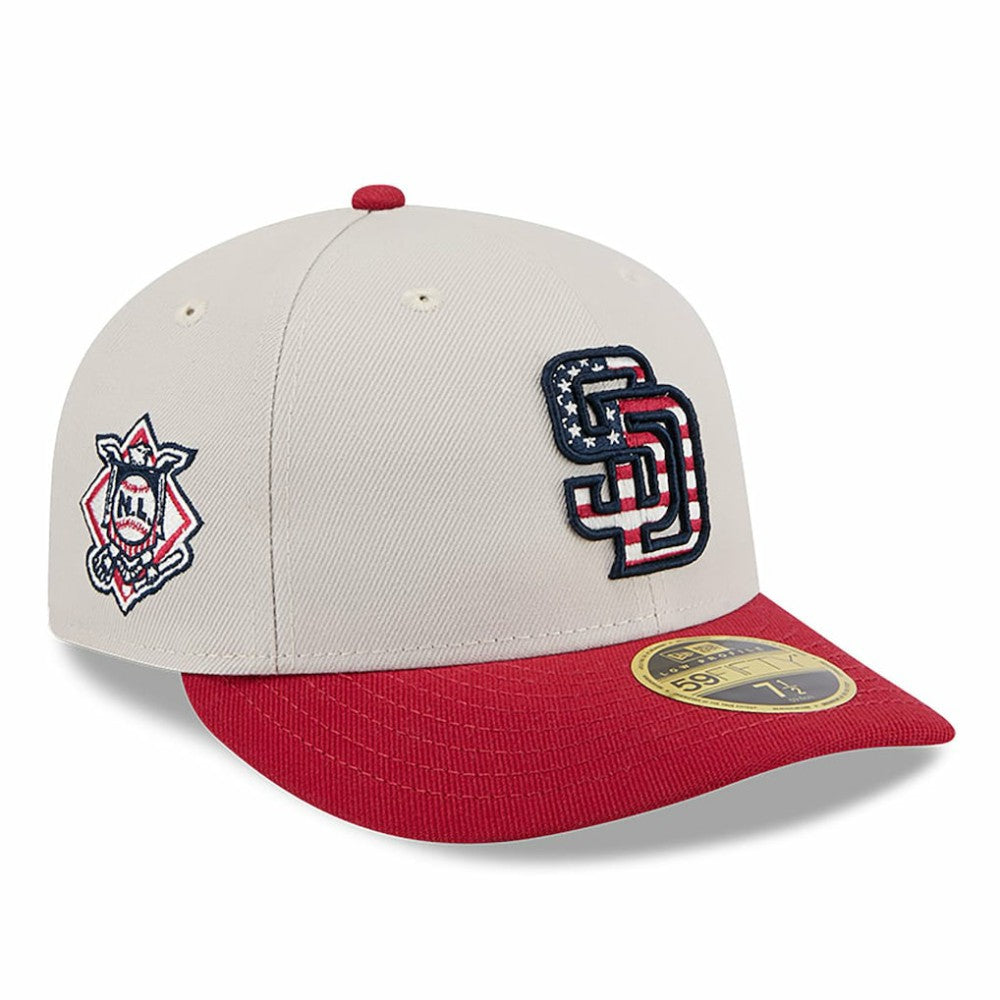 San Diego Padres 2024 Fourth of July Low Profile 59FIFTY Fitted Hat Khaki/Red