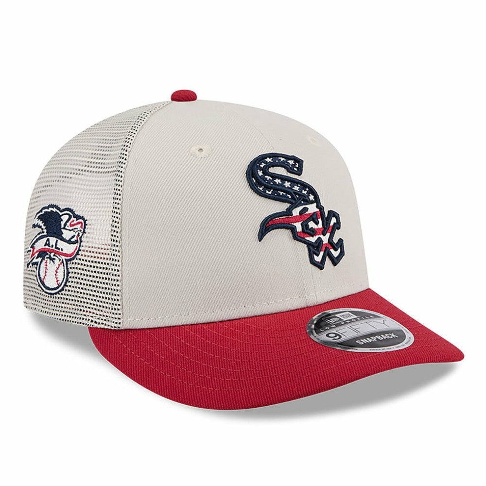 Chicago White Sox 2024 Fourth of July Trucker Low Profile 9FIFTY Snapback Hat Khaki/Red
