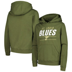 St. Louis Blues Levelwear Youth Podium Fleece Pullover Hoodie - Olive Hoodies