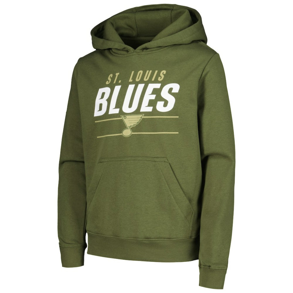 St. Louis Blues Levelwear Youth Podium Fleece Pullover Hoodie - Olive Hoodies