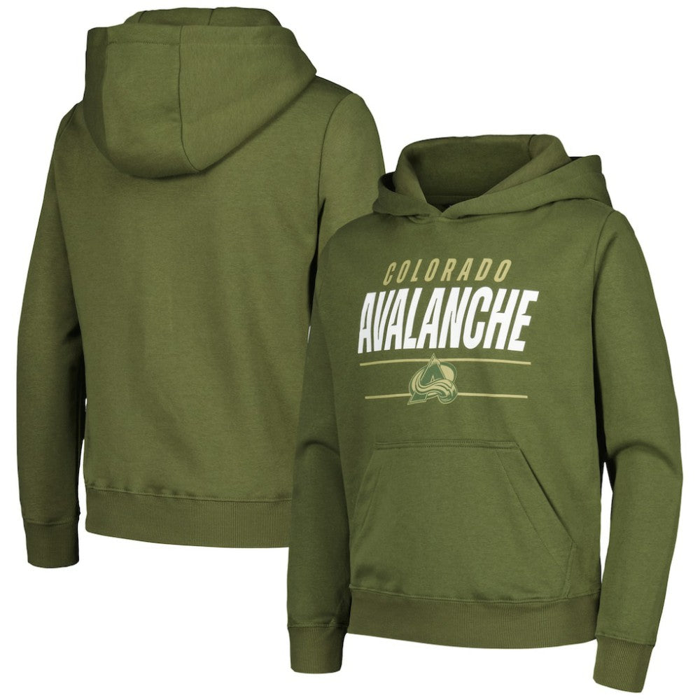 Colorado Avalanche Levelwear Youth Podium Fleece Pullover Hoodie - Olive Hoodies