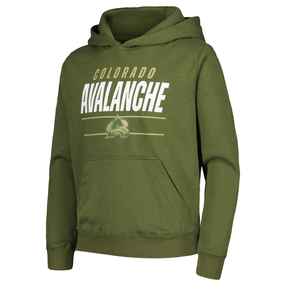 Colorado Avalanche Levelwear Youth Podium Fleece Pullover Hoodie - Olive Hoodies