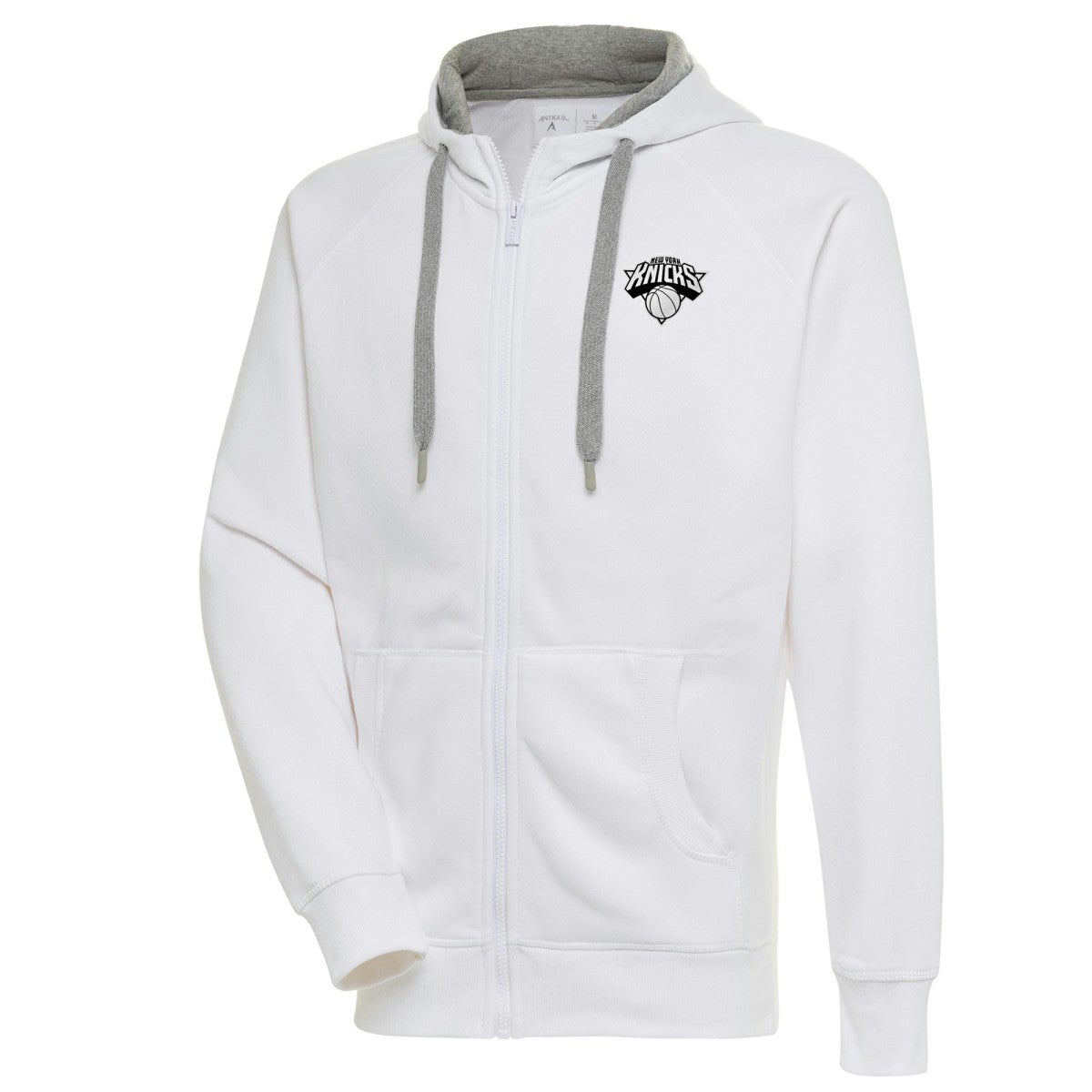 New York Knicks Antigua Metallic Logo Victory Raglan Full-Zip Hoodie - White shop