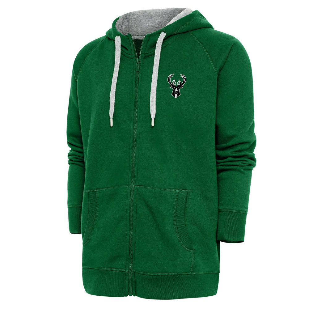 Milwaukee Bucks Antigua Metallic Logo Victory Raglan Full-Zip Hoodie - Hunter Green outlet