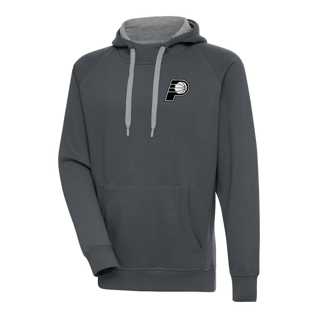 Indiana Pacers Antigua Metallic Logo Victory Raglan Pullover Hoodie - Charcoal on sale