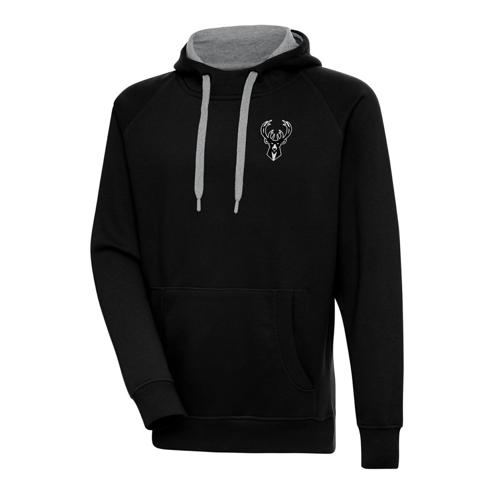 Milwaukee Bucks Antigua Metallic Logo Victory Raglan Pullover Hoodie - Black on sale