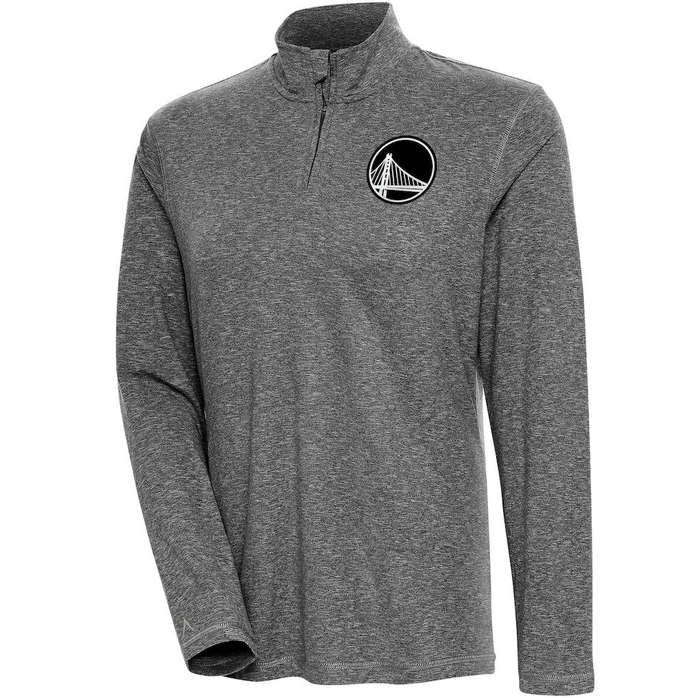 Golden State Warriors Antigua Women's Brushed Metallic Comfort Quarter-Zip Pullover Top - Heather Black for sale