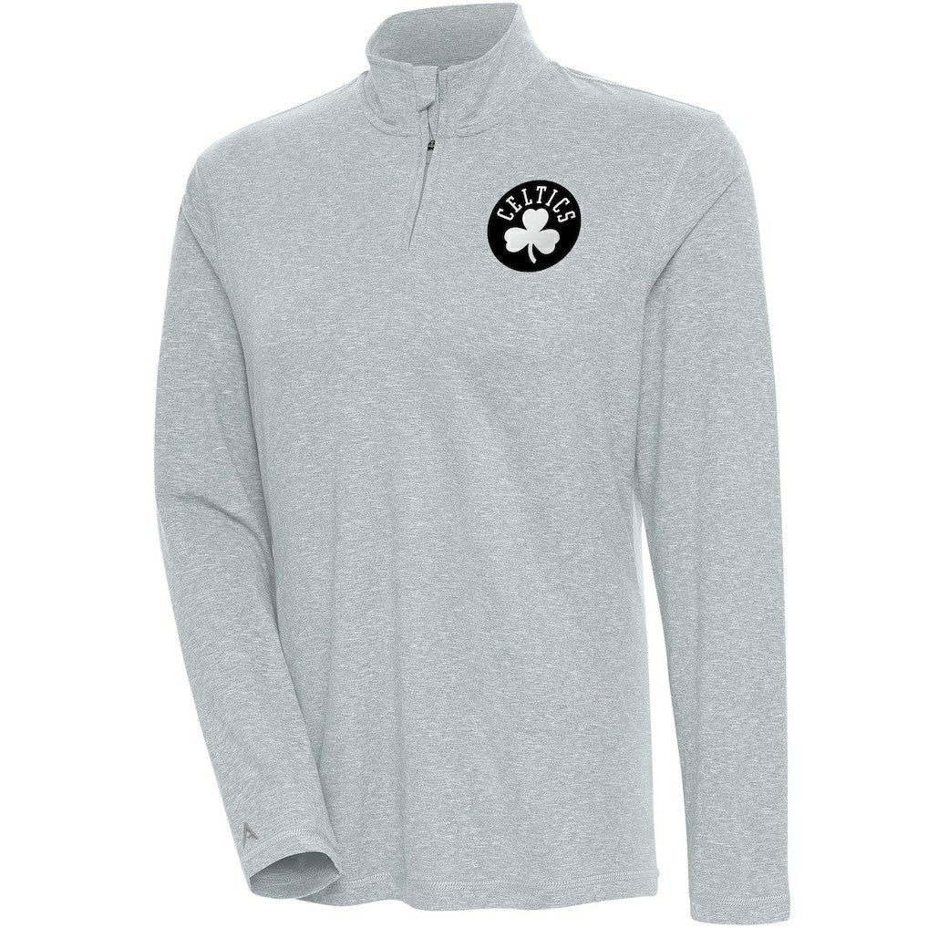 Boston Celtics Antigua Women's Brushed Metallic Comfort Quarter-Zip Pullover Top - Heather Gray discount