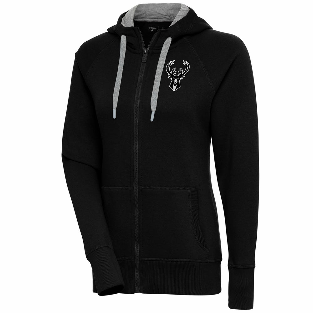 Milwaukee Bucks Antigua Women's Brushed Metallic Victory Full-Zip Hoodie - Black shop