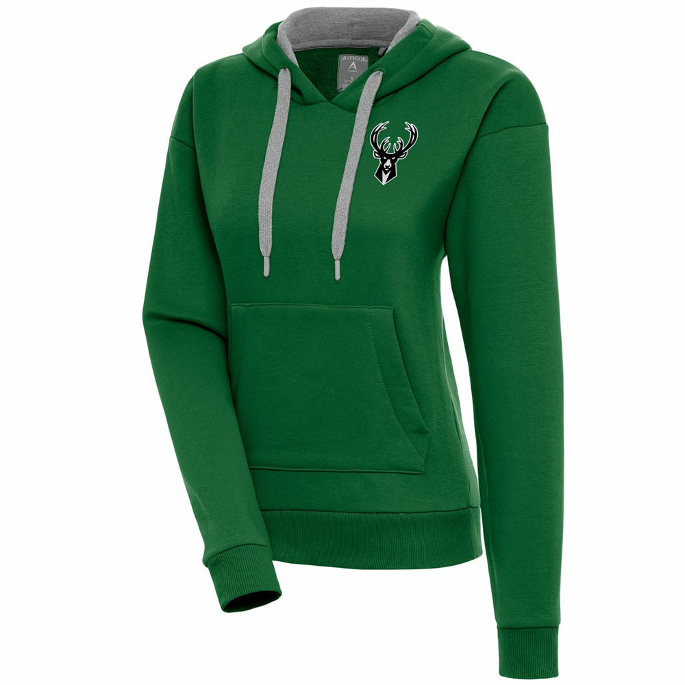 Milwaukee Bucks Antigua Women's Brushed Metallic Victory Pullover Hoodie - Hunter Green sale