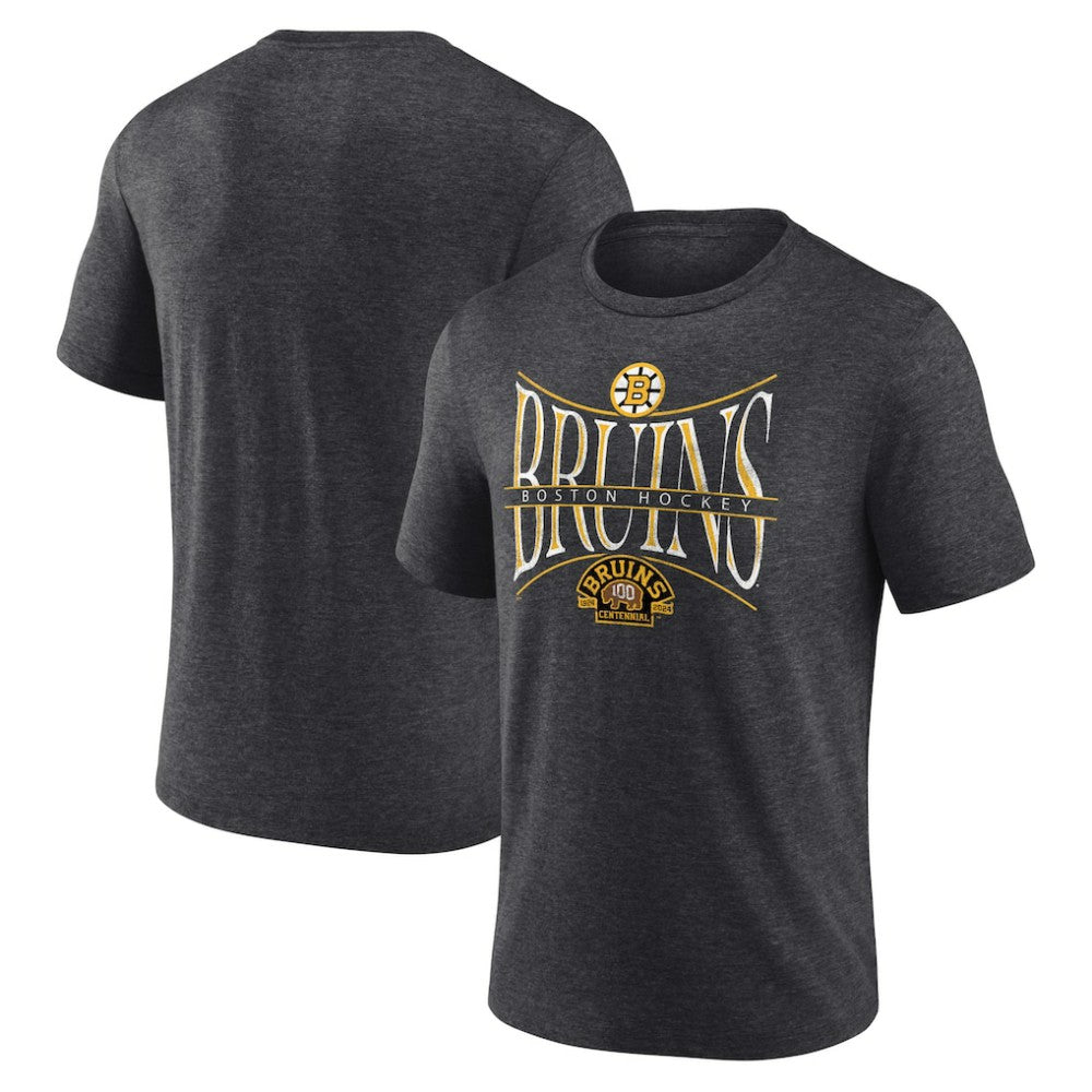 Boston Bruins Fanatics Centennial Hockey Tri-Blend T-Shirt - Heather Charcoal T-shirts