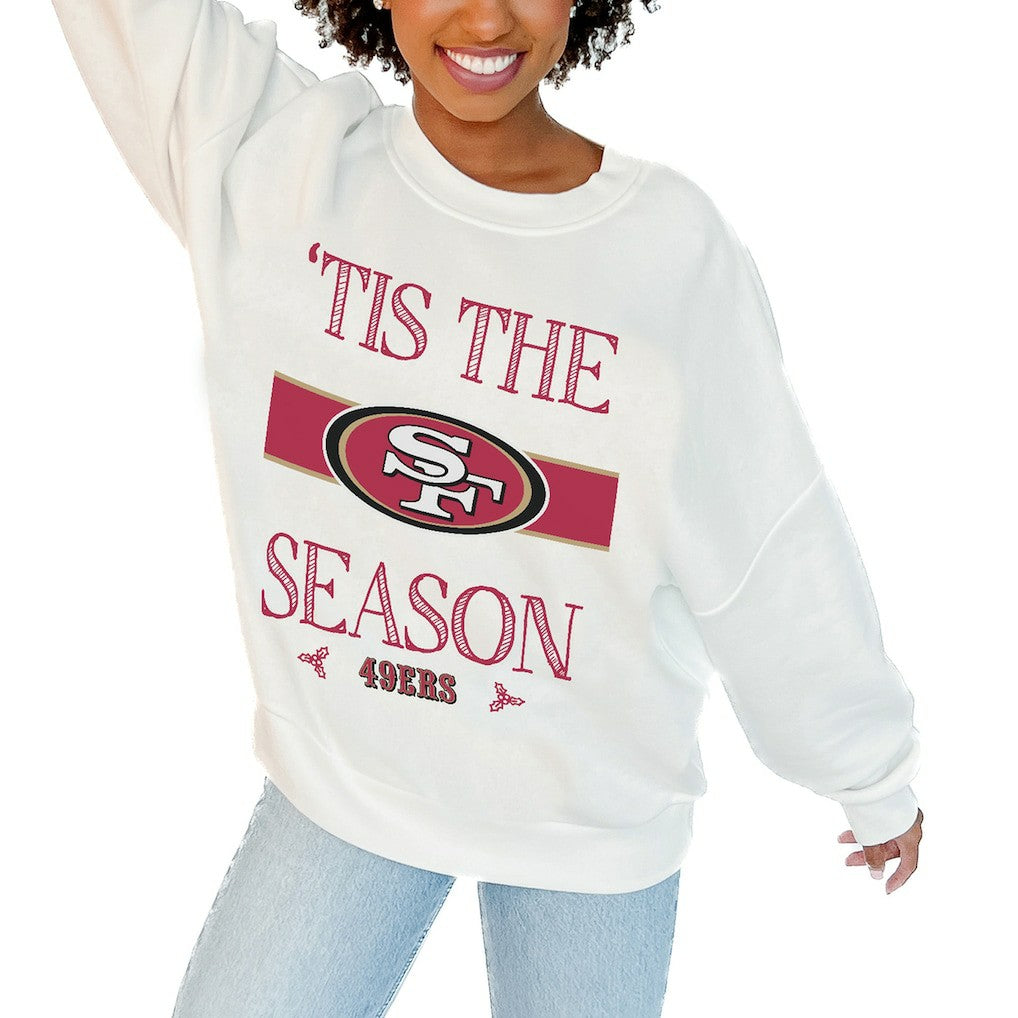 San Francisco 49ers Gameday Couture Women's Oversized Take A Holiday Pullover Sweatshirt - White cheap