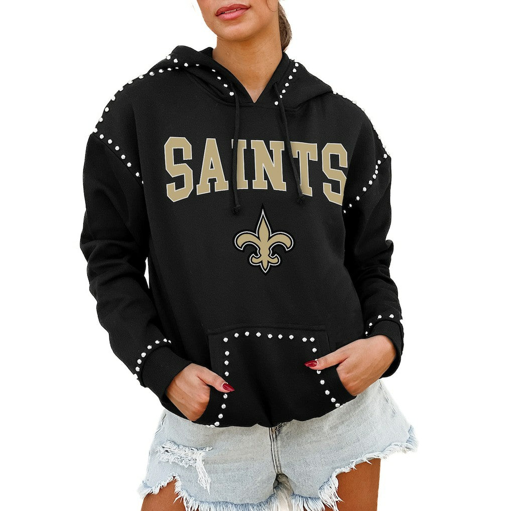 New Orleans Saints Gameday Couture Women's Oversized Catch the Vibe Studded Pullover Hoodie - Black online