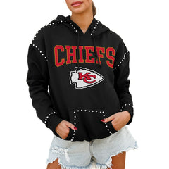 Kansas City Chiefs Gameday Couture Women's Oversized Catch the Vibe Studded Pullover Hoodie - Black for sale