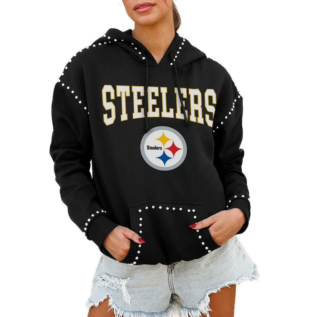 Pittsburgh Steelers Gameday Couture Women's Oversized Catch the Vibe Studded Pullover Hoodie - Black on sale