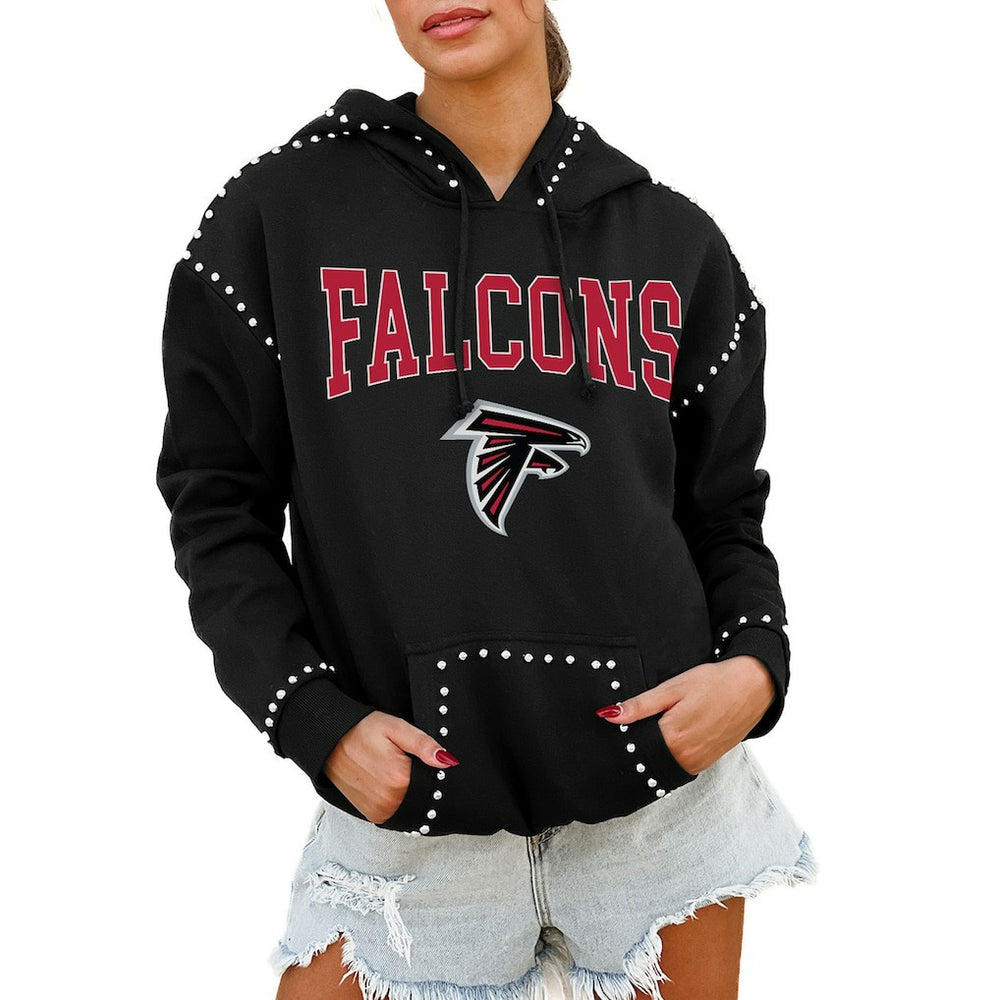 Atlanta Falcons Gameday Couture Women's Oversized Catch the Vibe Studded Pullover Hoodie - Black discount