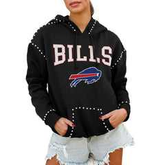 Buffalo Bills Gameday Couture Women's Oversized Catch the Vibe Studded Pullover Hoodie - Black on sale