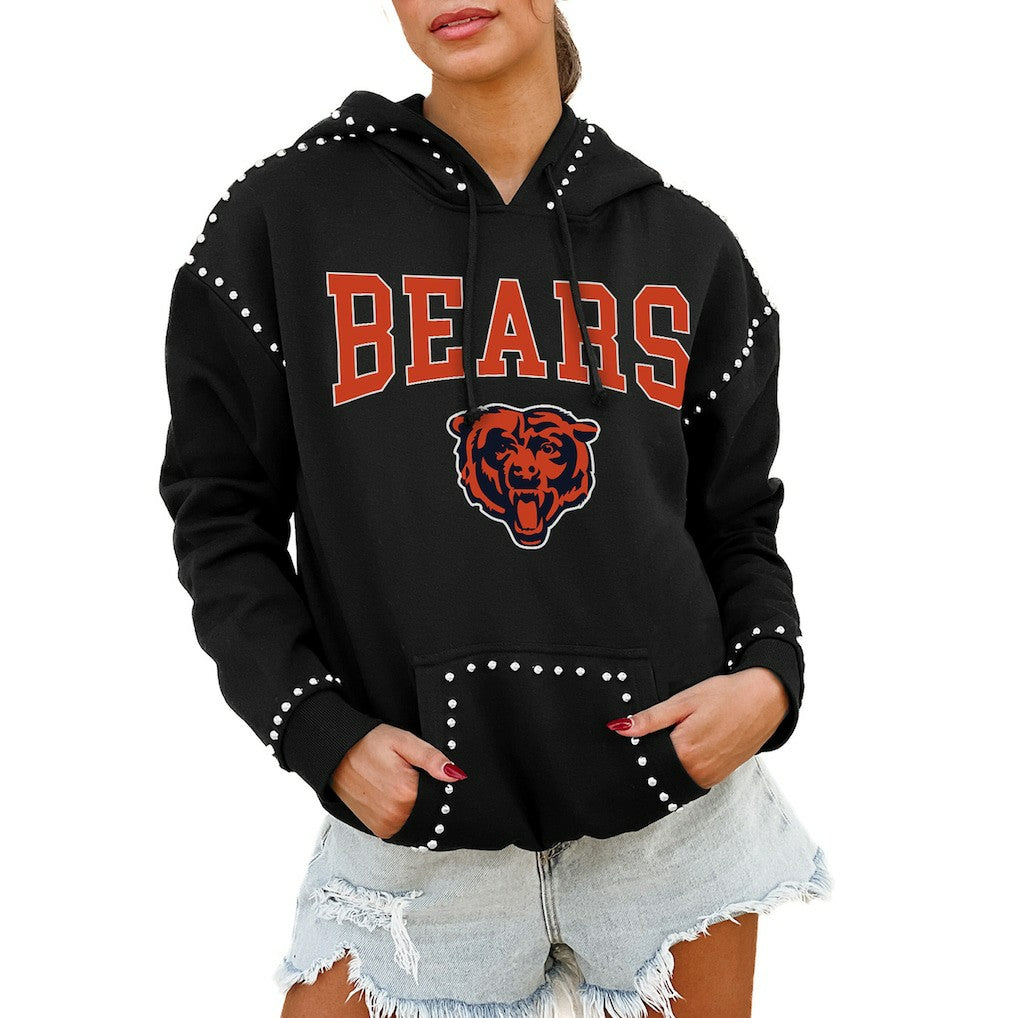 Chicago Bears Gameday Couture Women's Oversized Catch the Vibe Studded Pullover Hoodie - Black on sale