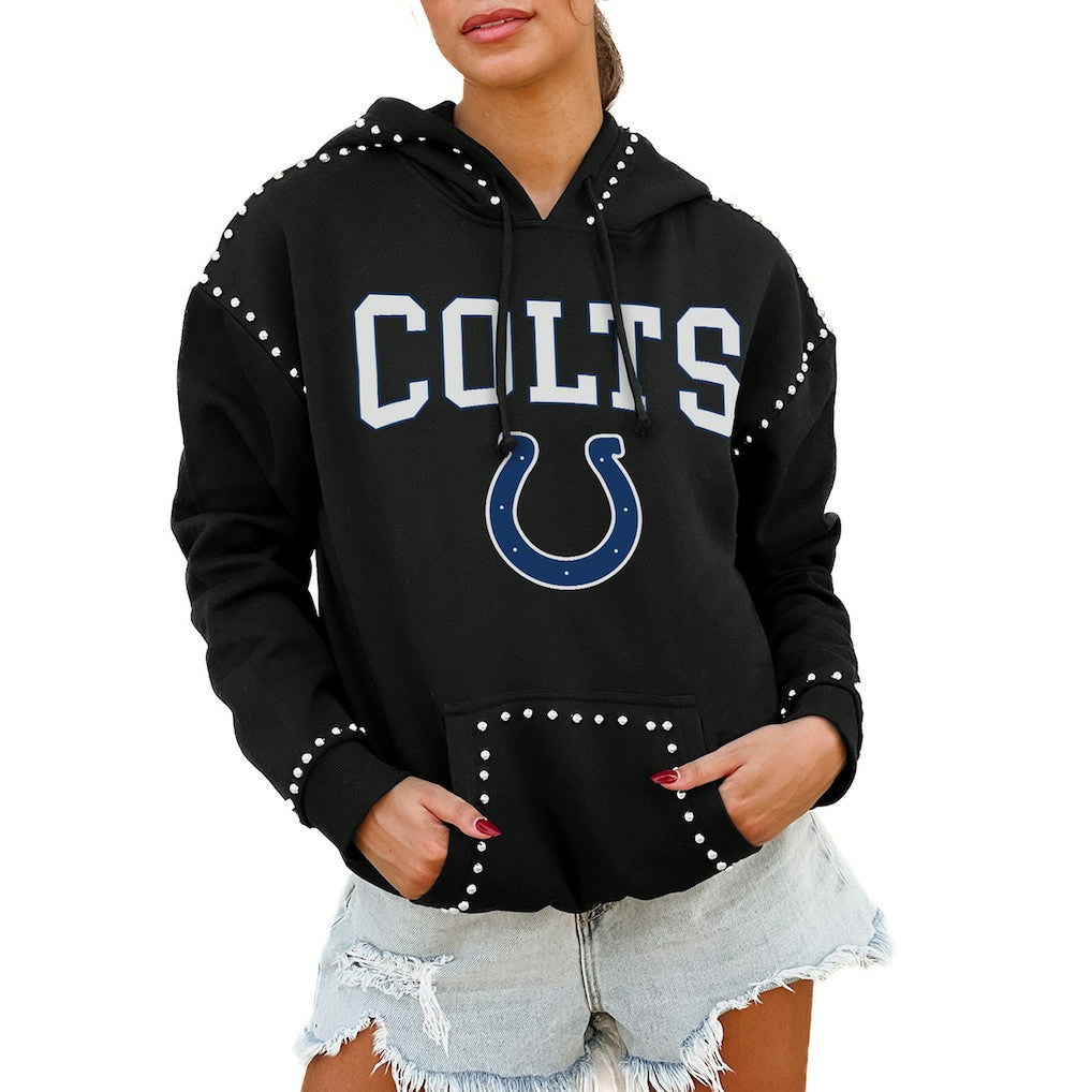 Indianapolis Colts Gameday Couture Women's Oversized Catch the Vibe Studded Pullover Hoodie - Black outlet