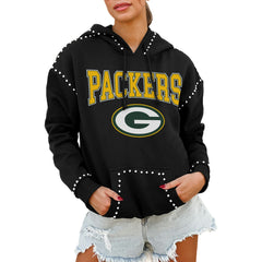 Green Bay Packers Gameday Couture Women's Oversized Catch the Vibe Studded Pullover Hoodie - Black on sale
