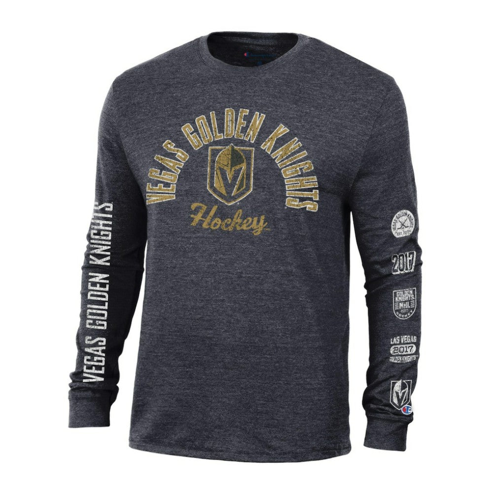 Vegas Golden Knights Champion Multi-Logo Tri-Blend Long Sleeve T-Shirt - Black T-shirts