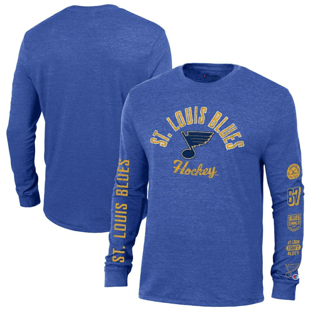 St. Louis Blues Champion Multi-Logo Tri-Blend Long Sleeve T-Shirt - Heather Blue T-shirts