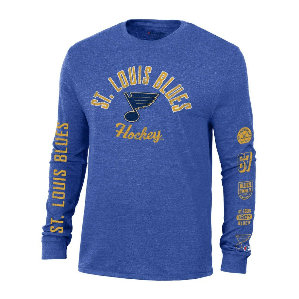 St. Louis Blues Champion Multi-Logo Tri-Blend Long Sleeve T-Shirt - Heather Blue T-shirts