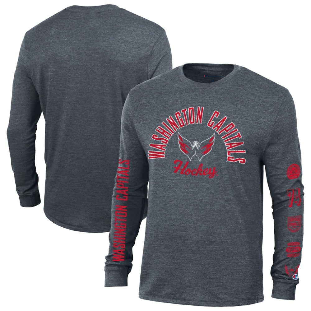 Washington Capitals Champion Multi-Logo Tri-Blend Long Sleeve T-Shirt - Heather Navy T-shirts