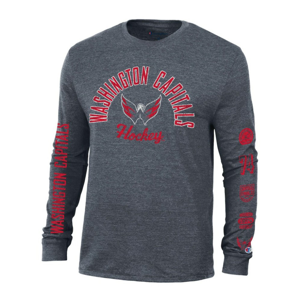 Washington Capitals Champion Multi-Logo Tri-Blend Long Sleeve T-Shirt - Heather Navy T-shirts