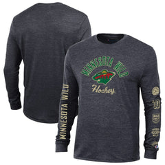 Minnesota Wild Champion Multi-Logo Tri-Blend Long Sleeve T-Shirt - Heather Black T-shirts