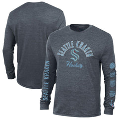 Seattle Kraken Champion Multi-Logo Tri-Blend Long Sleeve T-Shirt - Heather Navy T-shirts