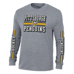 Pittsburgh Penguins Champion Tri-Blend Dual-Stripe Long Sleeve T-Shirt - Heather Gray T-shirts