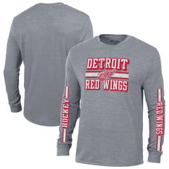 Detroit Red Wings Champion Tri-Blend Dual-Stripe Long Sleeve T-Shirt - Heather Gray T-shirts