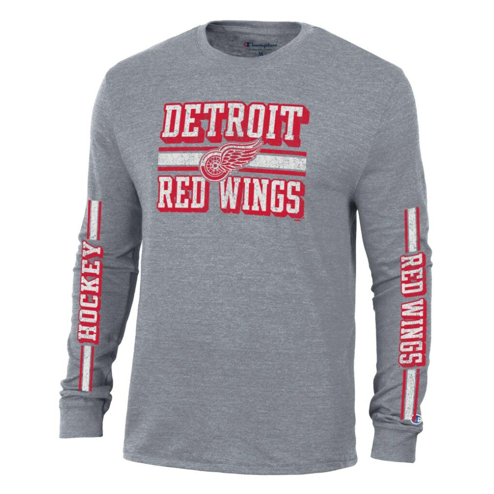 Detroit Red Wings Champion Tri-Blend Dual-Stripe Long Sleeve T-Shirt - Heather Gray T-shirts
