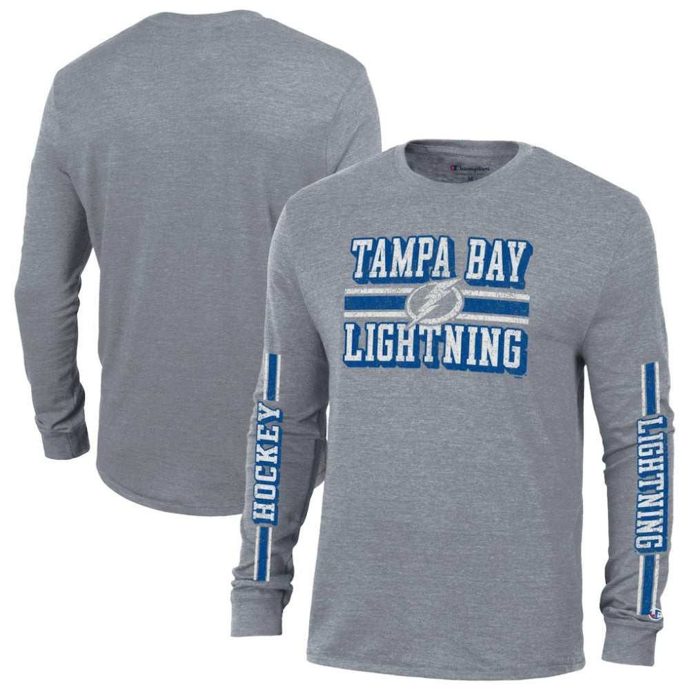Tampa Bay Lightning Champion Tri-Blend Dual-Stripe Long Sleeve T-Shirt - Heather Gray T-shirts