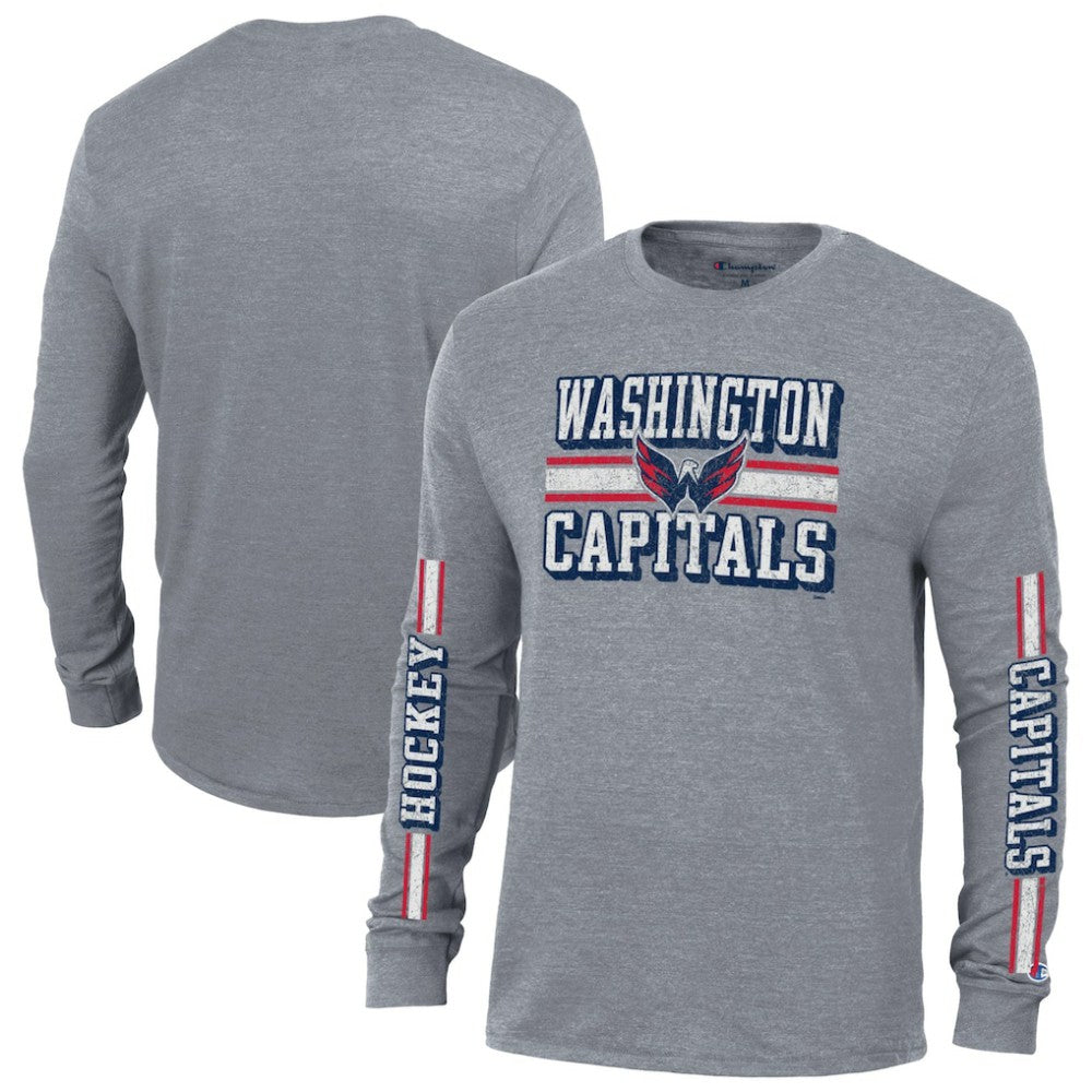 Washington Capitals Champion Tri-Blend Dual-Stripe Long Sleeve T-Shirt - Heather Gray T-shirts