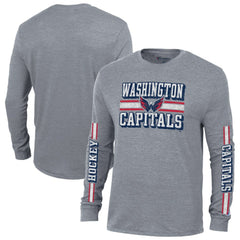 Washington Capitals Champion Tri-Blend Dual-Stripe Long Sleeve T-Shirt - Heather Gray T-shirts