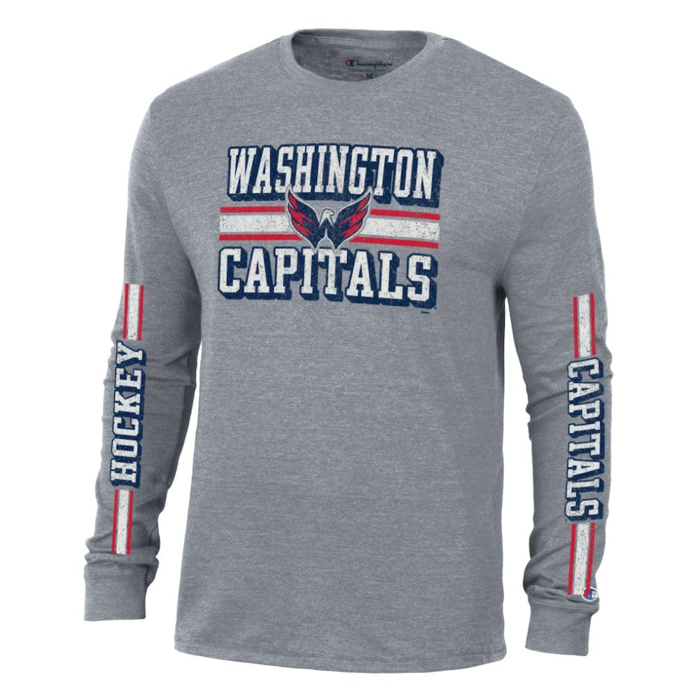 Washington Capitals Champion Tri-Blend Dual-Stripe Long Sleeve T-Shirt - Heather Gray T-shirts