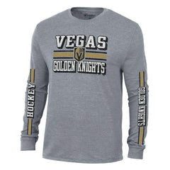 Vegas Golden Knights Champion Tri-Blend Dual-Stripe Long Sleeve T-Shirt - Heather Gray T-shirts