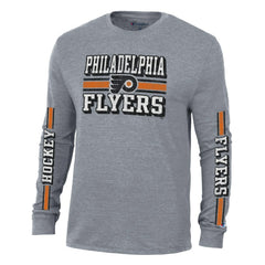 Philadelphia Flyers Champion Tri-Blend Dual-Stripe Long Sleeve T-Shirt - Heather Gray T-shirts