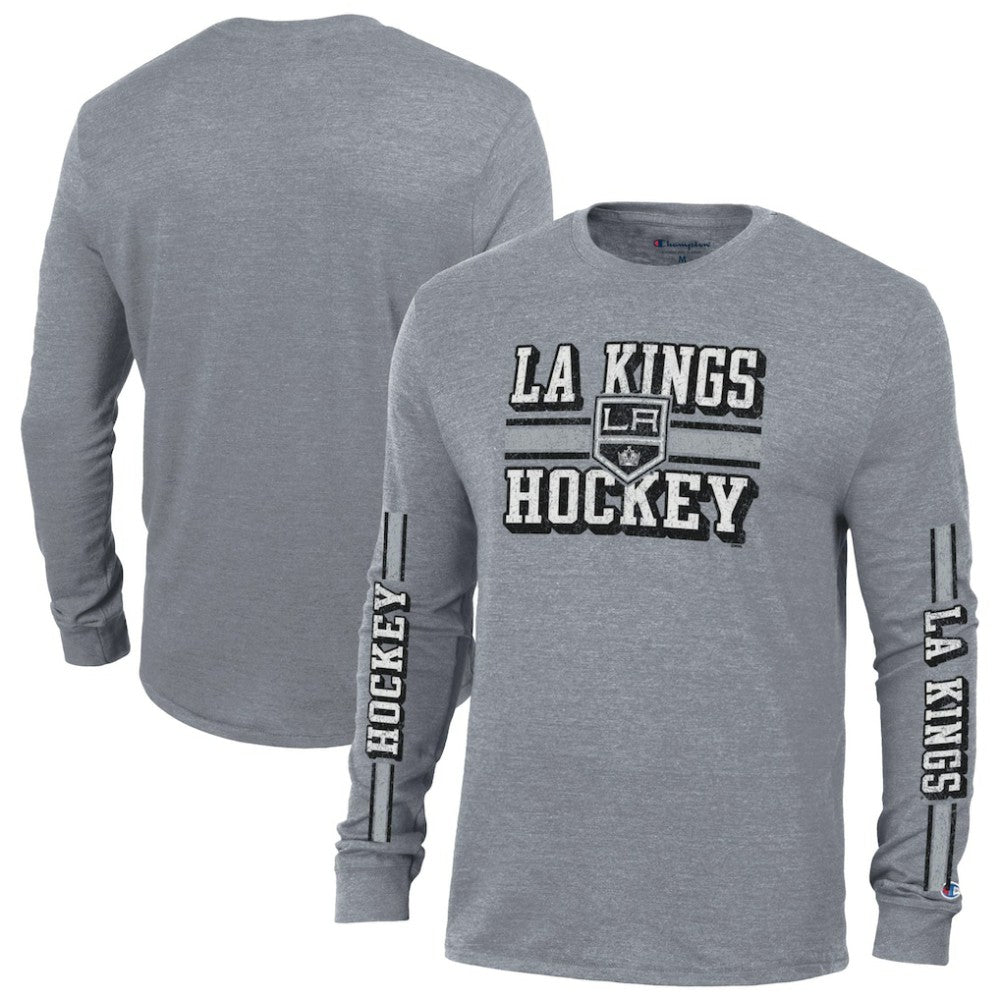 Los Angeles Kings Champion Tri-Blend Dual-Stripe Long Sleeve T-Shirt - Heather Gray T-shirts