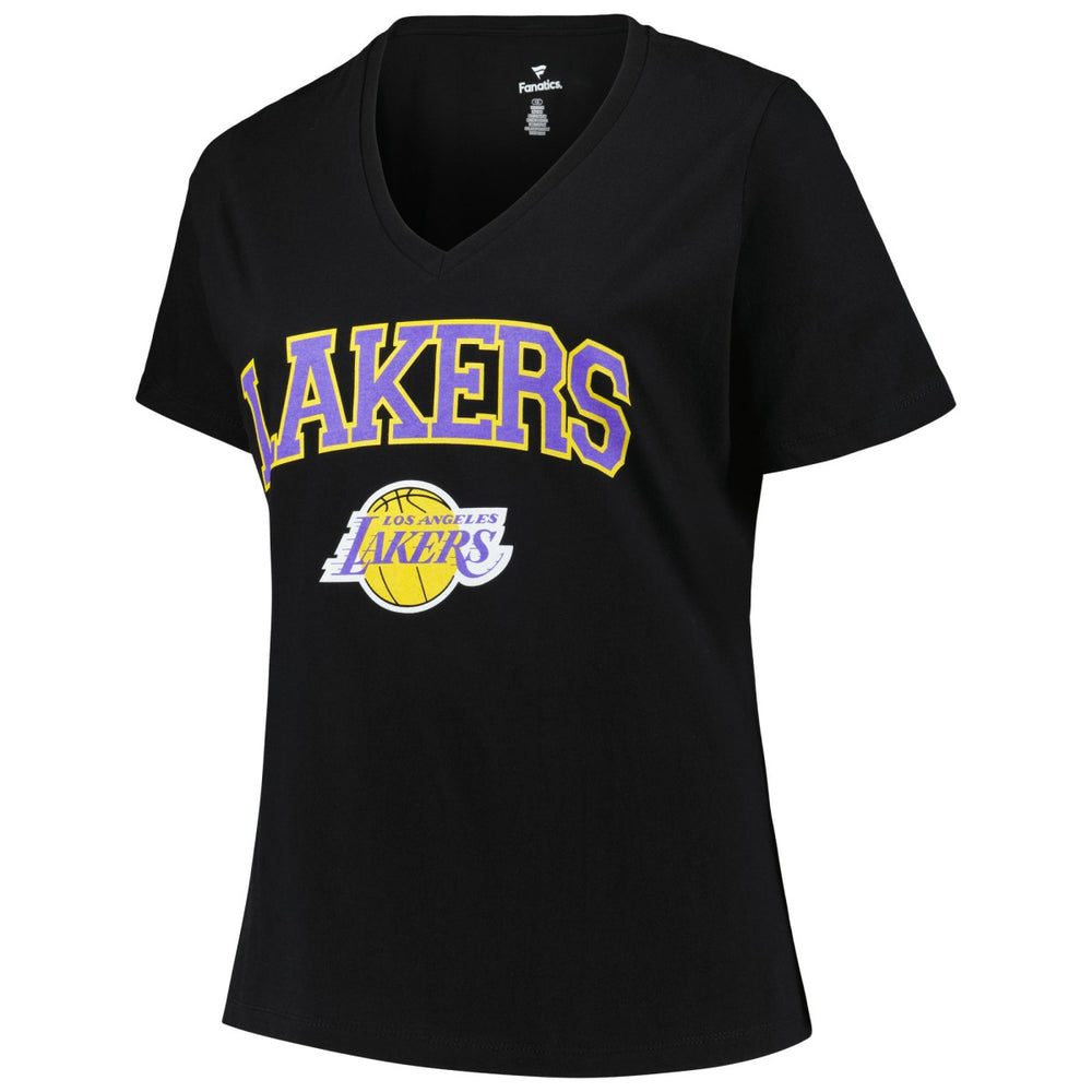 Los Angeles Lakers Profile Women's Plus Size Arch Over Logo V-Neck T-Shirt - Black for sale